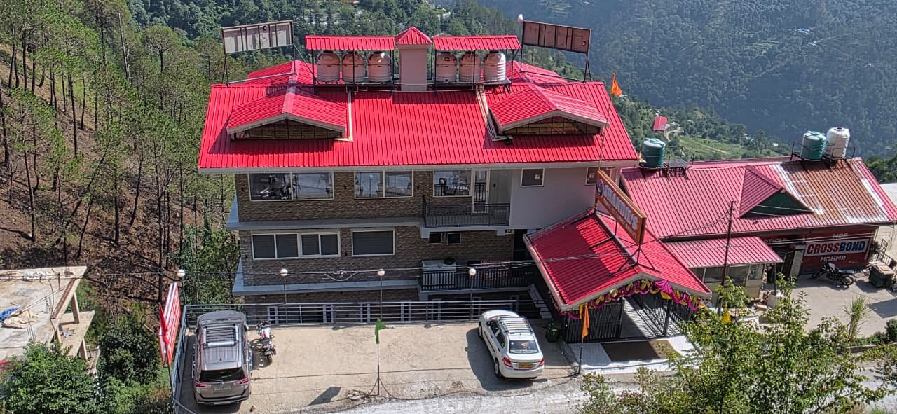 Aerial view of Shandil's Inn hotel in Shoghi, Shimla hills